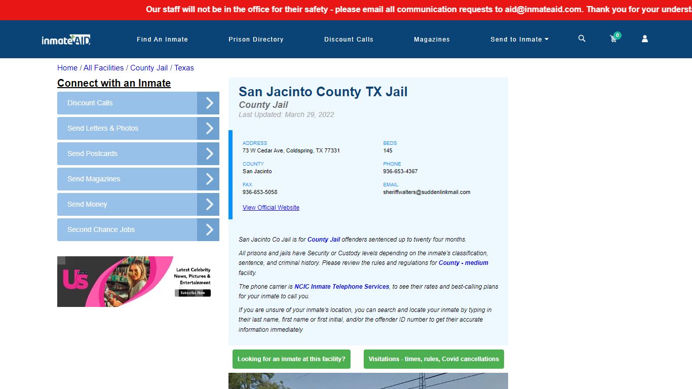 San Jacinto County TX Jail - Inmate Locator - Coldspring, TX